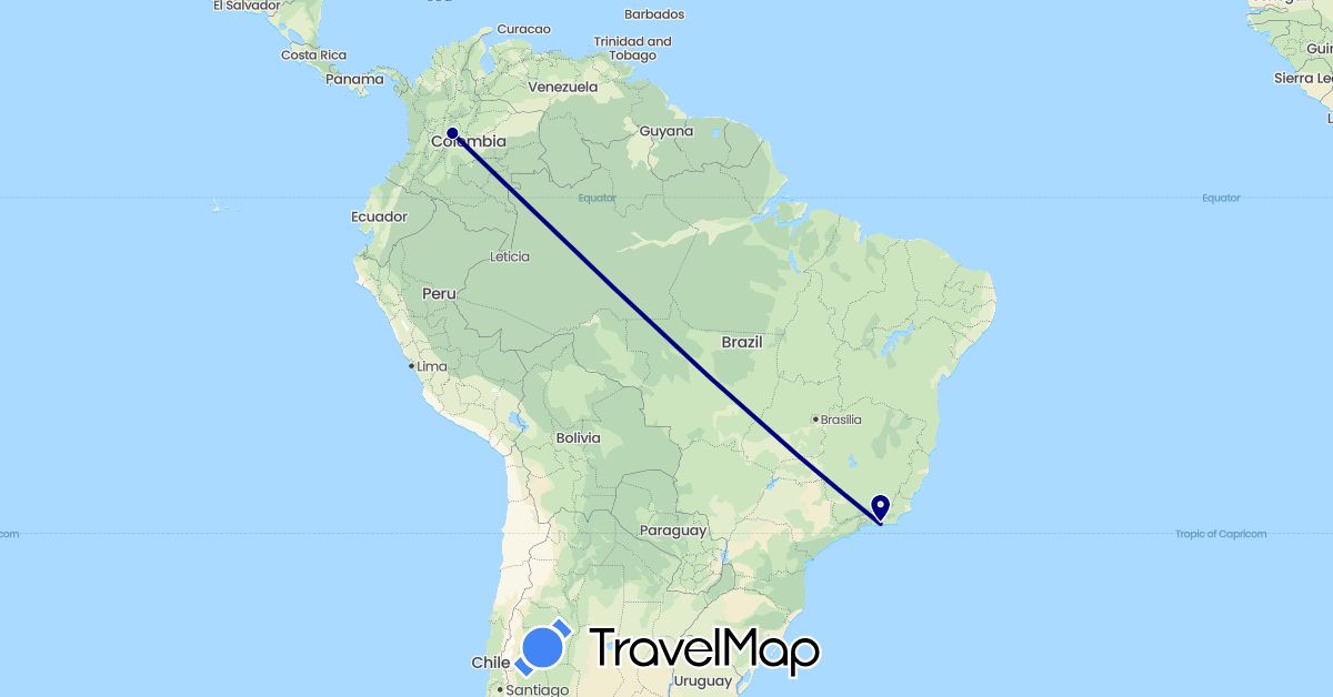 TravelMap itinerary: driving in Brazil, Colombia (South America)